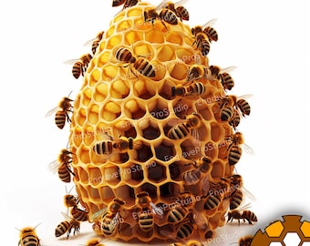 Archivo descargable digital / Archivo de grabado láser / Listo para láser / Grabado PNG / Grabado láser con ilusión 3D / Enjambre de abejas en una colmena