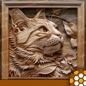 3d Cat Head framed artwork | 3D Illusion Laser Engraving | Laser Engraving file | Laser Ready | PNG Engraving | Digital Downloadable File
