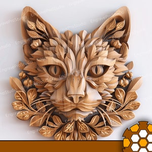 3d wooden cat art | 3D Illusion Laser Engraving | Laser Engraving file | Laser Ready | PNG Engraving | Digital Downloadable File