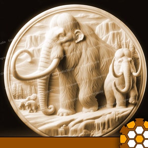 Laser Engraving file | Laser Ready | PNG Engraving | Digital Downloadable File | 3D Illusion Laser Engraved | 2 Extinct Ice Age Mammoths