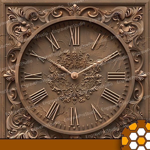 Laser Engrave File | 3D Illusion | PNG For Engraving | Glowforge | Design For Laser | PNG Burn | Digital File | Antique 3d clockface baroque