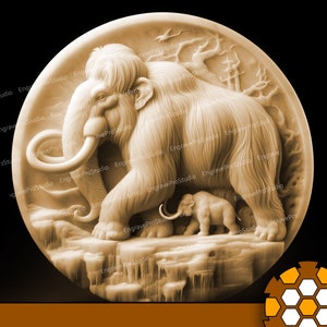 Laser Engraving file | Laser Ready | PNG Engraving | Digital Downloadable File | 3D Illusion Laser Engraved | Extinct Ice Age Mammoth tundra