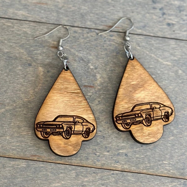 Chevy Chevelle Engraved Wood Earrings - Muscle Car Girl