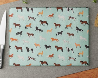 Horses All Over Glass Cutting Board - Equestrian Lovers