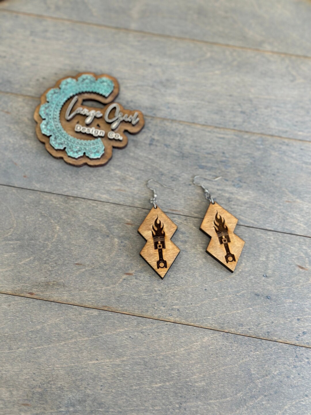 Engraved Piston With Flames Wood Earrings Car Girl Etsy