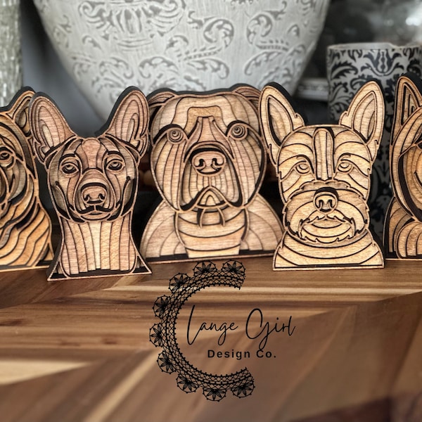 Layered Dog Art Wood Decor | Custom Dog Breed Shelf Art Figures and Home Decor - over 200 Breeds to Choose from