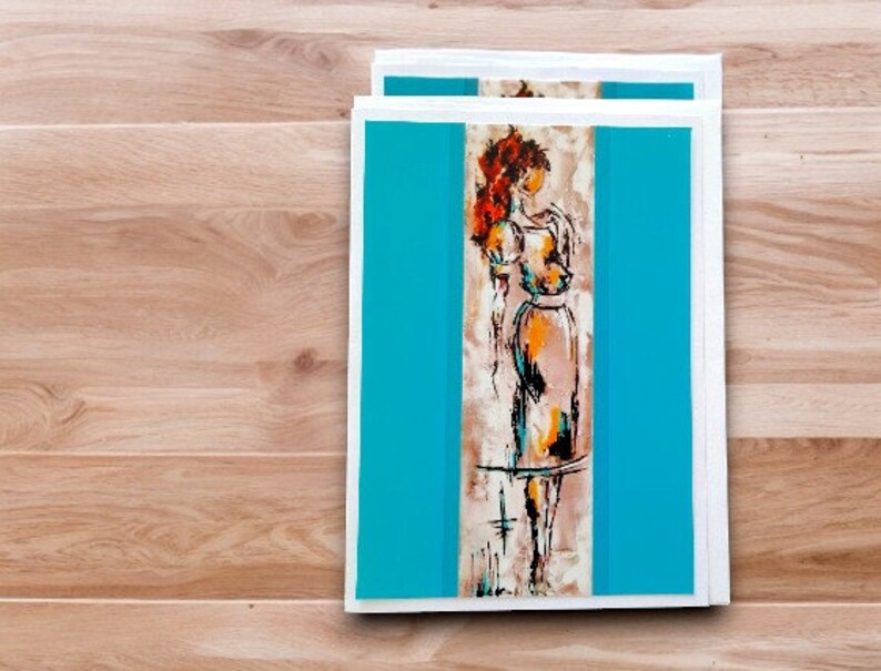 Original and textless fashion silhouette greeting cards turquoise