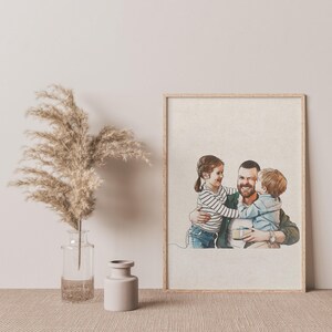 Custom Watercolor Dad and Kids Portrait, Personalized Father's Day Gift ...