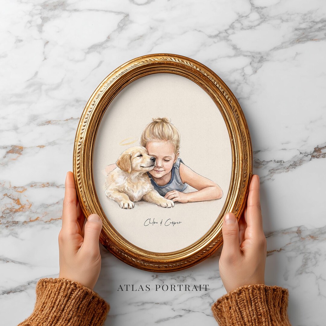 Custom Watercolor Pet Memorial Portrait | Person & Cat or Dog Lost ...