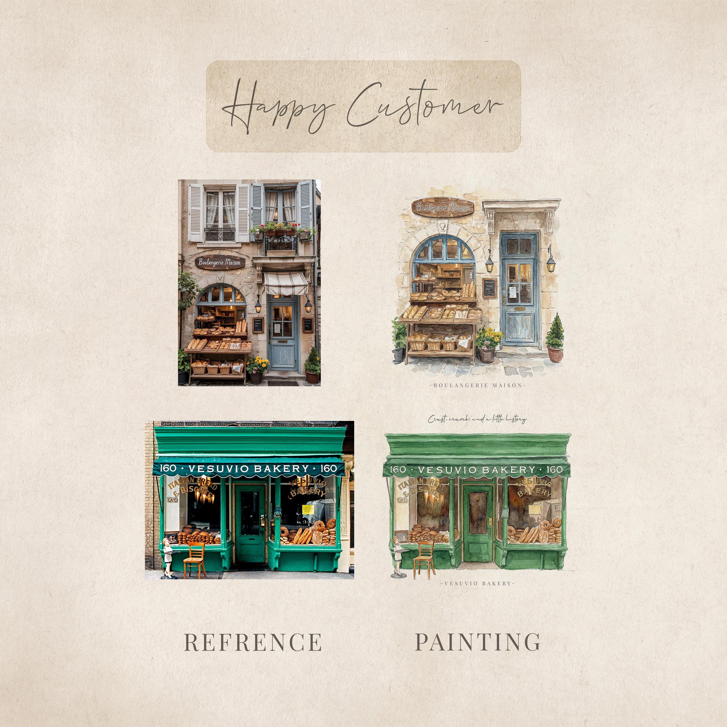 Storefront Portrait Custom Watercolor Storefront Portrait From Photo, Shop Front Painting ...