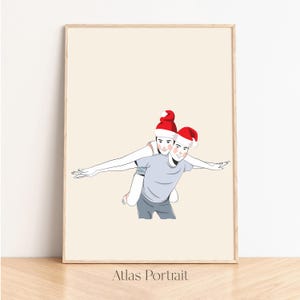Retrato de pareja personalizado a partir de una foto, dibujo lineal de retrato digital, regalo de Navidad personalizado para él, ilustración de dibujos animados personalizada