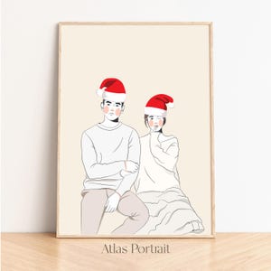Ritratto di coppia personalizzato dipinto da foto, disegno di ritratto digitale, regalo di Natale personalizzato per lui, illustrazione di cartone animato personalizzata