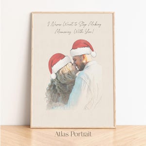 Retrato de pareja personalizado en acuarela a partir de una foto, regalo de Navidad personalizado con arte lineal para él, ilustración de dibujo lineal personalizada