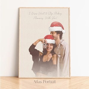 Retrato de pareja personalizado en acuarela a partir de una foto, regalo de Navidad personalizado con arte lineal para él, ilustración de dibujo lineal personalizada