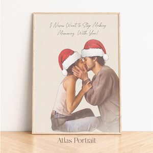 Personalized Watercolor Couple Portrait from Photo, Personalized Couple line Art Christmas Gift for Him, Custom Line Drawing Illustration