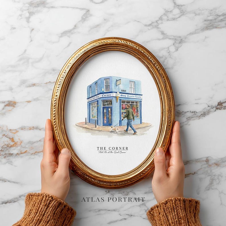 Storefront Portrait Custom Watercolor Storefront Portrait From Photo, Shop Front Painting ...