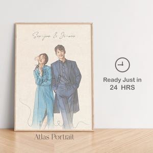 Gepersonaliseerd stel aquarel portret van foto - aangepaste lijntekening illustratie - uniek schetscadeau