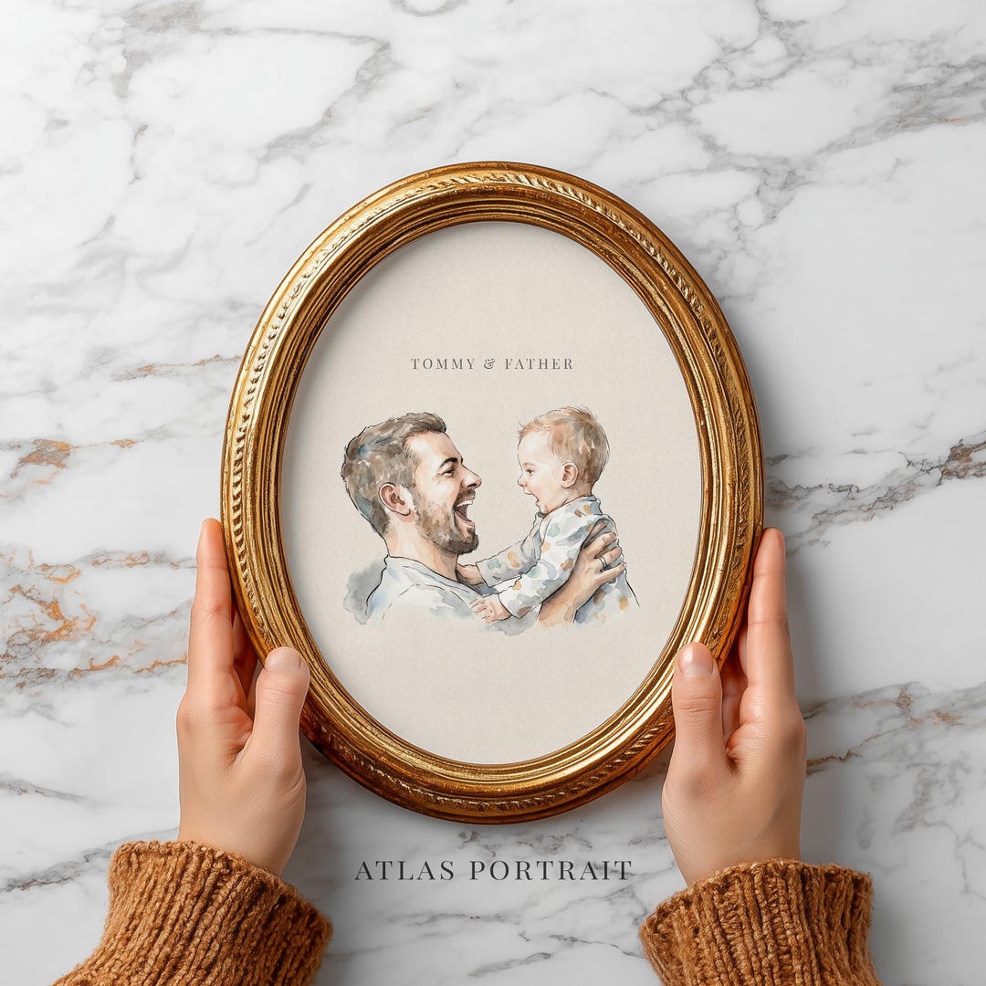 Custom Watercolor Dad and Kids Portrait, Personalized Father's Day Gift ...