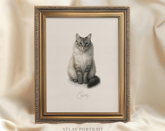Custom Watercolor Cat Portrait From Photo | Hand Painted Pet Memorial Gift