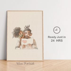 Gepersonaliseerde aquarel portret papa en kind - eerste vaderdagcadeaus van babyjongen - aangepaste lijntekening van foto - cadeau nieuwe vader