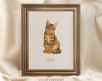 Custom Watercolor Cat Portrait From Photo | Hand Painted Pet Memorial Gift