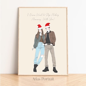 Custom Couple Portrait Painting from Photo, Digital Portrait Line Drawing, Personalized Christmas Gift for Him, Custom Cartoon Illustration