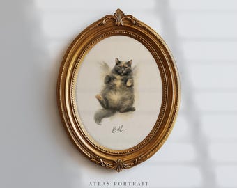 Custom Watercolor Cat Portrait From Photo | Hand Painted Pet Memorial Gift
