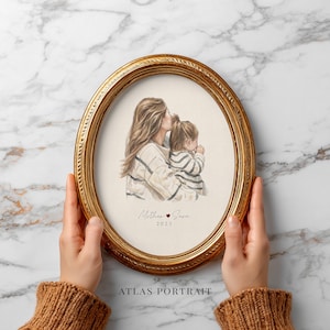Custom Mom & Child Portrait: Watercolor Painting From Photo