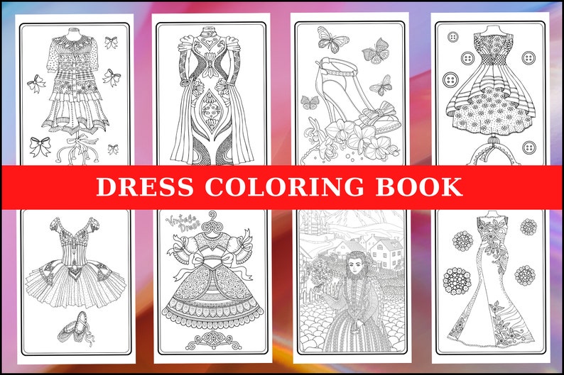 Fashion Dresses Coloring Pages | Fashion Coloring Book for Adults and ...