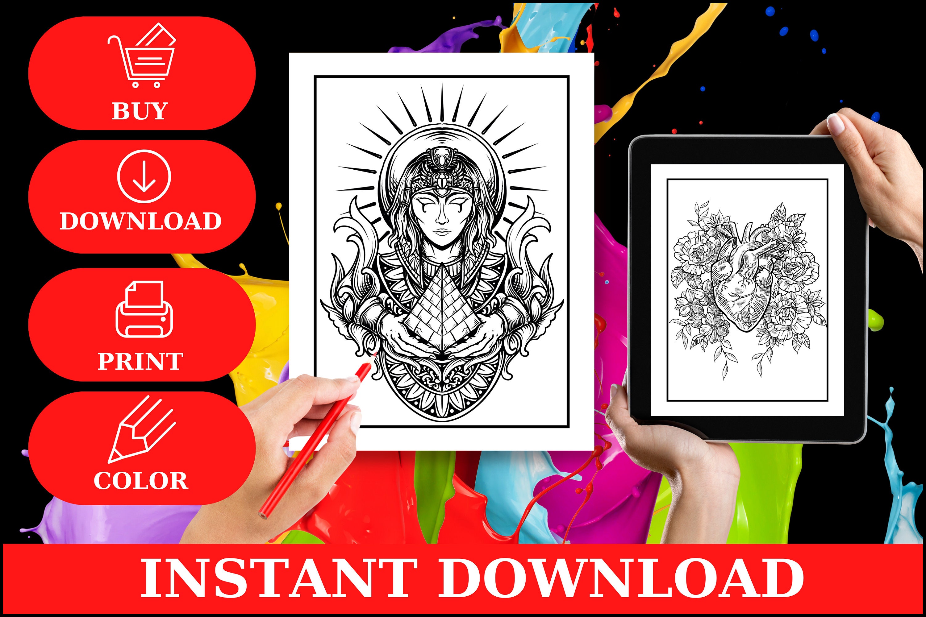 Tattoo Coloring Pages: Tattoo Coloring Book Skulls, Flowers, Animals