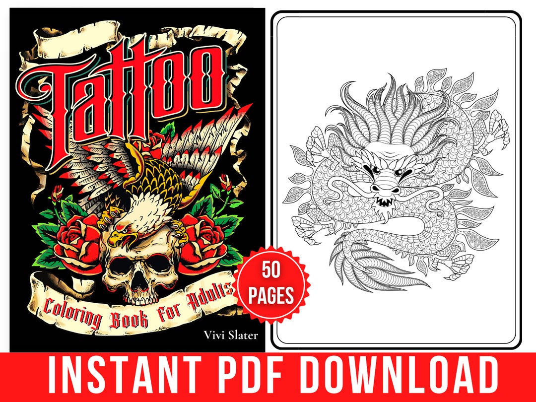 Tattoo Coloring Pages: Tattoo Coloring Book Skulls, Flowers, Animals