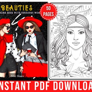 美女たちのぬり絵: 素晴らしい女性、ゴージャスな肖像画のぬり絵 | 50 枚のデジタルぬり絵、印刷可能な PDF / 即時ダウンロード