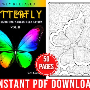 Coloriages de papillons | Livre de coloriage papillon pour adultes et adolescents | 50 pages de coloriage numériques vol.2 (PDF imprimable / Téléchargement instantané)