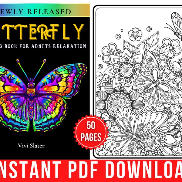 Butterfly Coloring Pages | Butterfly Coloring Book for Adults and Teens | 50 Digital Coloring Pages (Printable PDF / Instant Download)