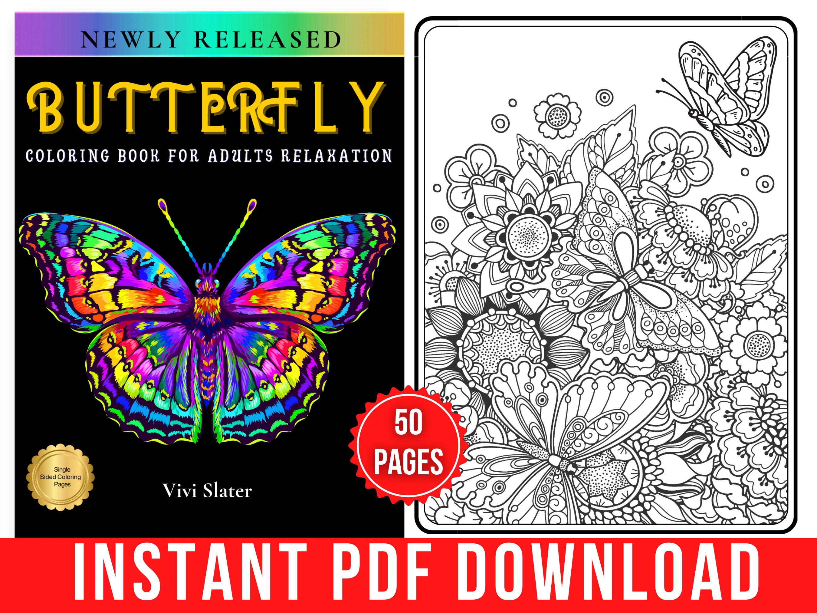 Adult Coloring Book - Butterflies: Coloring Book for Adults