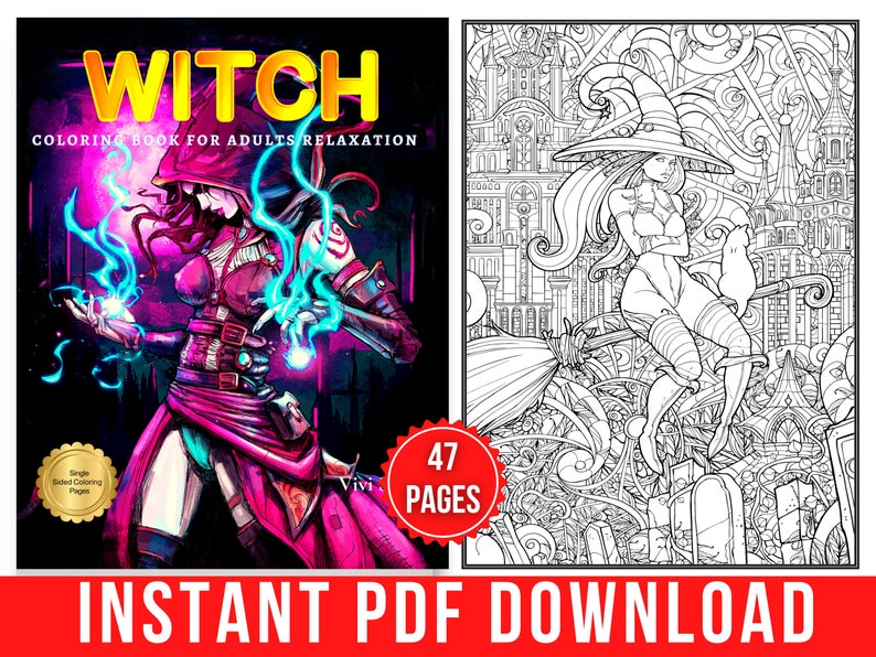 Witch Coloring Pages | Witch Coloring Book for Adults and Teens | 47 Digital Coloring Pages ...