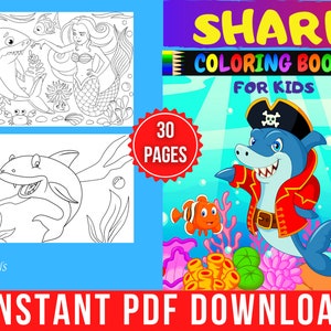 Shark Coloring Pages | Shark Coloring Book for Kids and Teens | 30 Digital Coloring Pages (Printable PDF / Instant Download)
