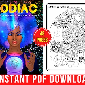 Zodiac Coloring Pages | Zodiac Coloring Book for Adults and Teens vol.2 | 48 Digital Coloring Pages (Printable PDF / Instant Download