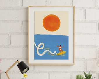 Póster de surf vintage, decoración de casa de playa, lámina artística de tabla de surf, regalo para surfistas, arte mural oceánico
