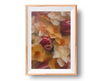 Flower Print Artwork, Floral Decor, Rainy Day Illustration, Blossom Poster, Botanical Wall Art, Petal Print, Rain Artwork,Garden Wall Poster