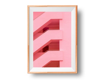 Balcony Artwork, Geometric Design, Pink Wall Decor, Poster Prints, Architectural Illustration, Geometry Wall Art, Pink Architecture Poster