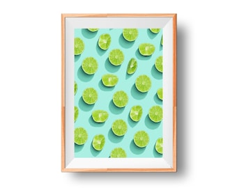 Lime Artwork, Citrus Wall Decor, Summer Poster, Lemon Slices Print, Tropical Wall Art, Fruit Poster, Lime Print, Summer Fruit Art, Kitchen