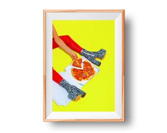 Fast Food Fashion Print, Minimal Art Print, Clothes Print, Picture Print, Photo Print, Pizza Poster,Food Addict,Foodie Obsession Wall Poster