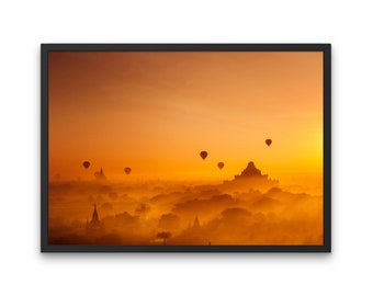 Sunrise Print, Air Balloons Poster, Buddhist Temples Print, Myanmar Photography Print, Photographic Artwork, Wall Art, Airbnb Wall Decor
