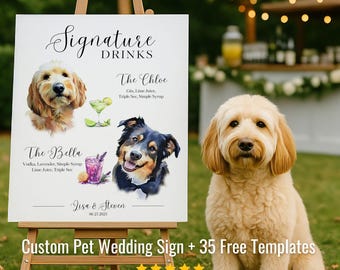 Custom Pet Signature Drink Sign from Photo, Wedding Bar Menu, Dog Cocktail Sign, Digital Download, Illustrated Pet Portrait, Pet Bar Signs