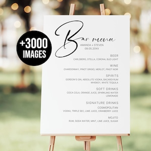 Bar Menu Template, Signature Drinks Sign, Minimalist Printable Bar Menu, Modern Editable Drink Menu Template, + 3000 Drink Images Included