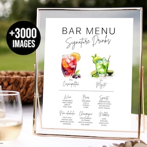 Bar Menu Template Signature Drinks Sign Minimalist Printable Bar Menu Modern Editable Drink Menu Template, + 3000 Drink Images Included