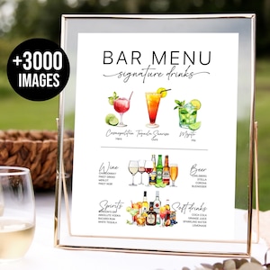 Modern Bar Menu Template Signature Drinks Sign Minimalist Printable Bar Menu Modern Editable Drink Menu Template, + 3000 Drink Images