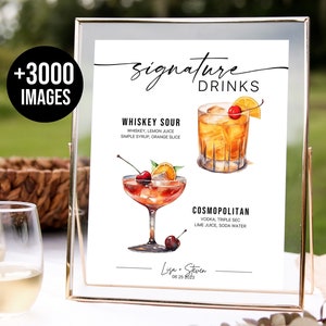 Signature Drink Sign, Bar Menu Template, His and her drink sign, Wedding Bar Menu, Bride Groom, Drink recipes, 3000+ Drink Images