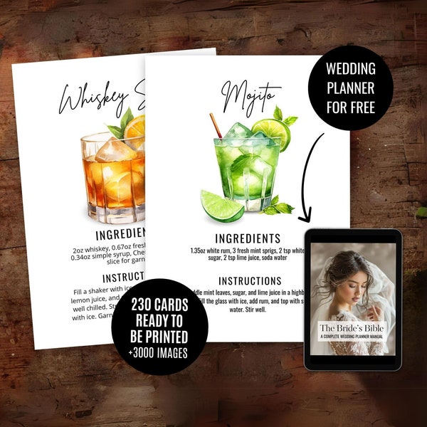 Cocktail Recipe Cards Template 230 Editable Drink Recipe Cards Instant Download Cocktail Cards DIY Recipe Drink Cards +3000 Images WT85